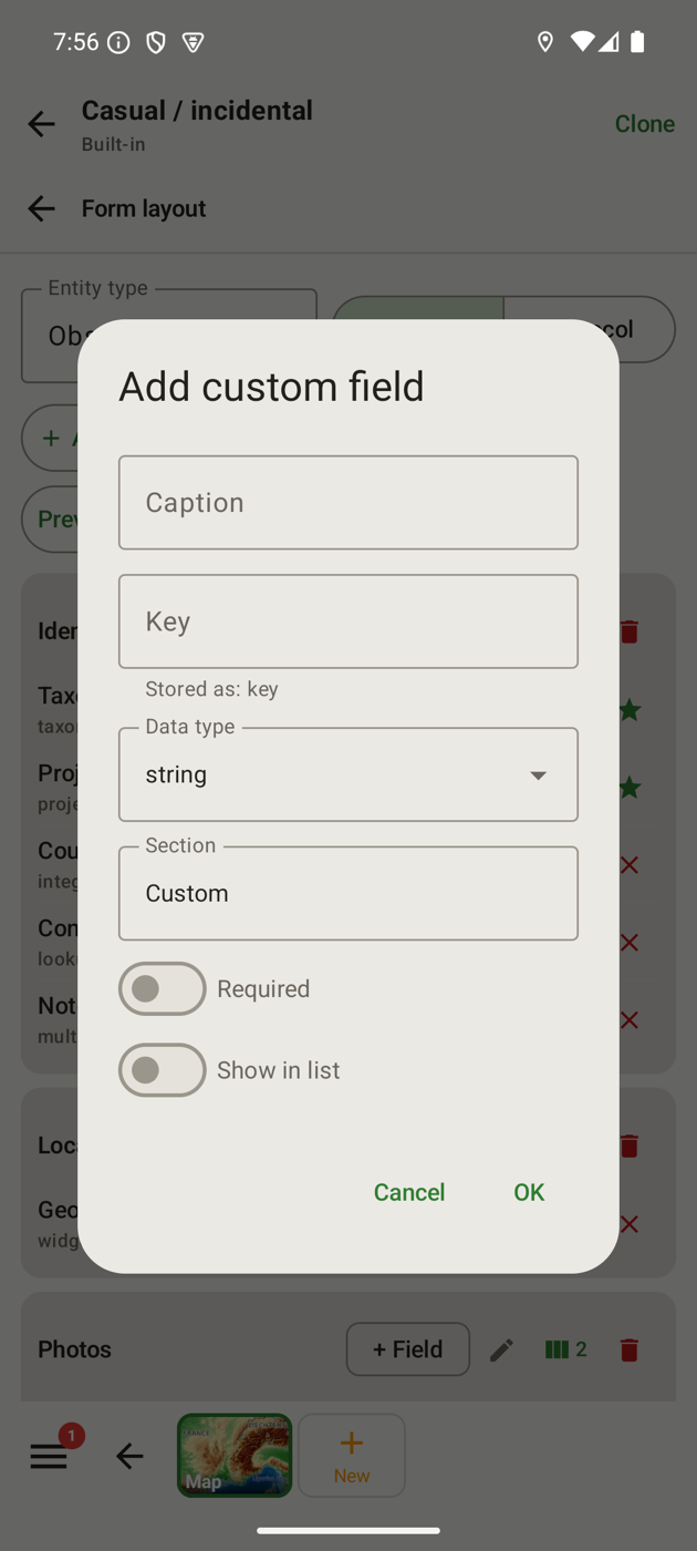 Add custom field dialog