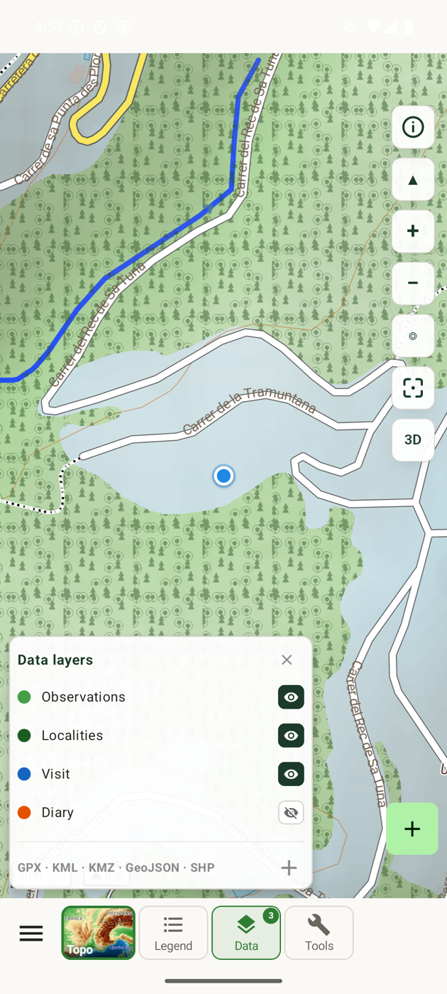 Map with observation and locality data layers