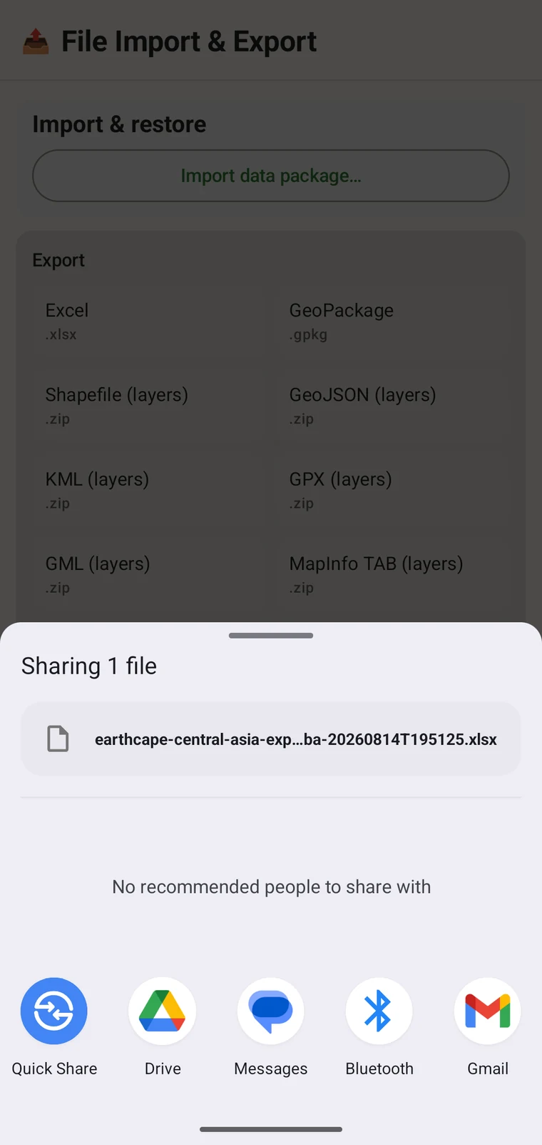 Sharing an exported file through the system share sheet