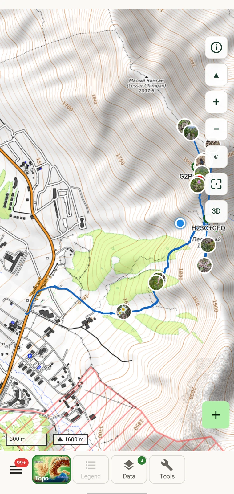 EarthCape map over mountain terrain with observation markers