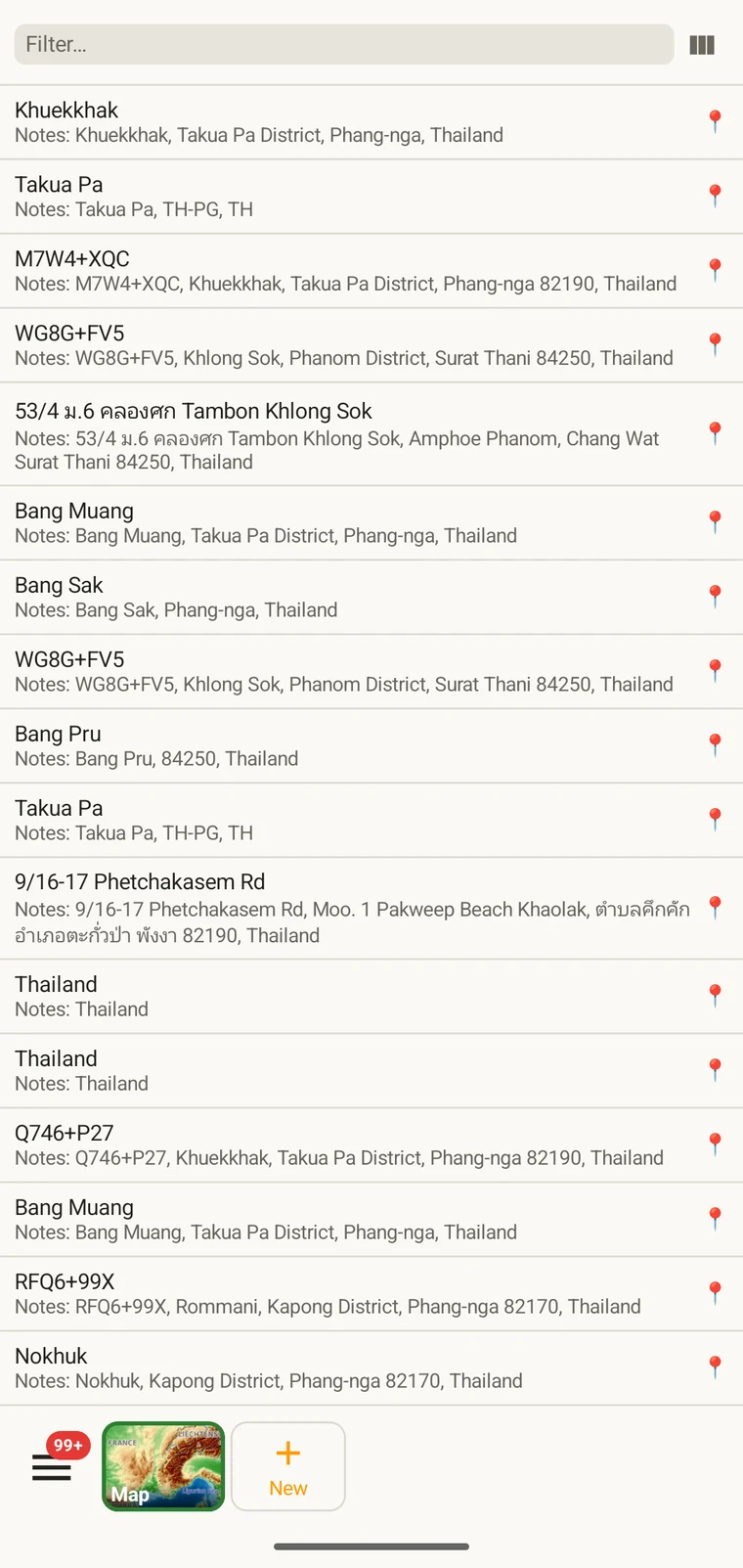Localities list