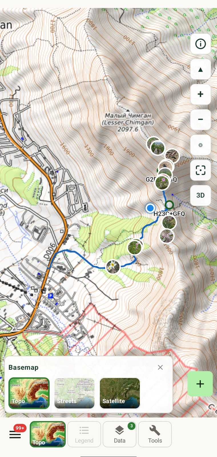 Basemap picker: topographic, streets, satellite