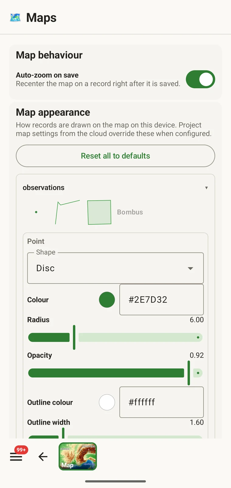 Map settings