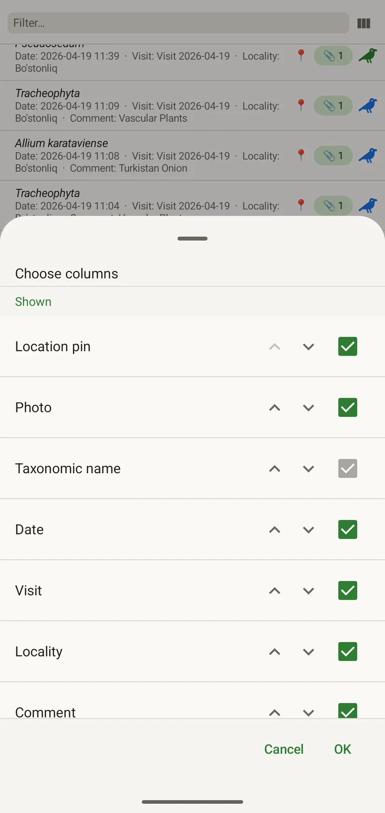 Column picker