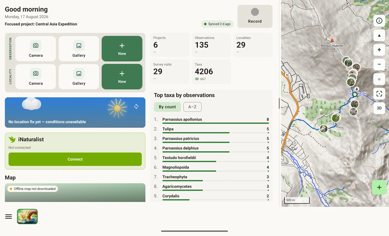 Tablet dashboard with three panes side by side